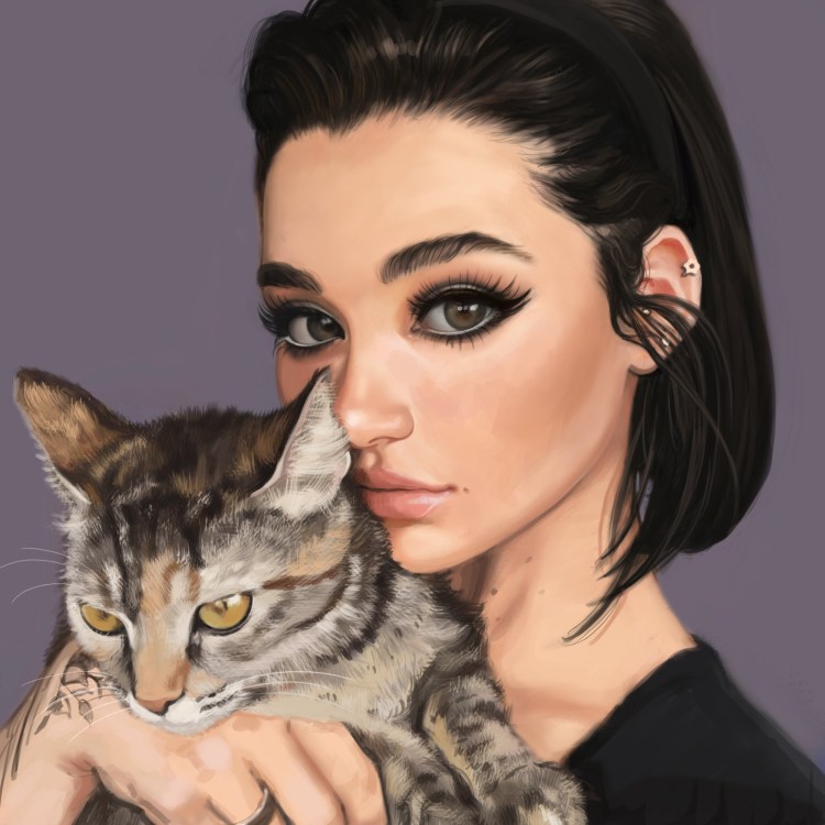 Девушка с кошкой арт