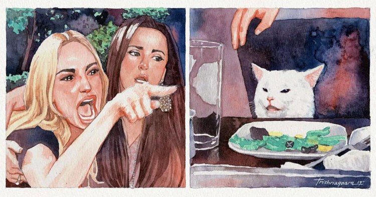 Женщина кричит на кота