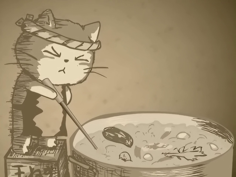 Кот с блинами