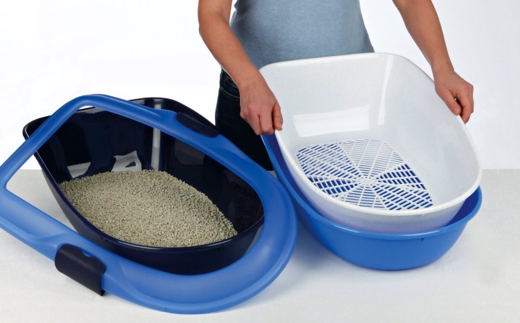 Moderna туалет-лоток с бортом и решеткой Lift to sift 50x38x24h см, серо-лимонный