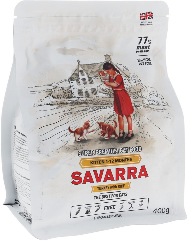 Сухой корм для котят SAVARRA Kitten индейка и рис 400г