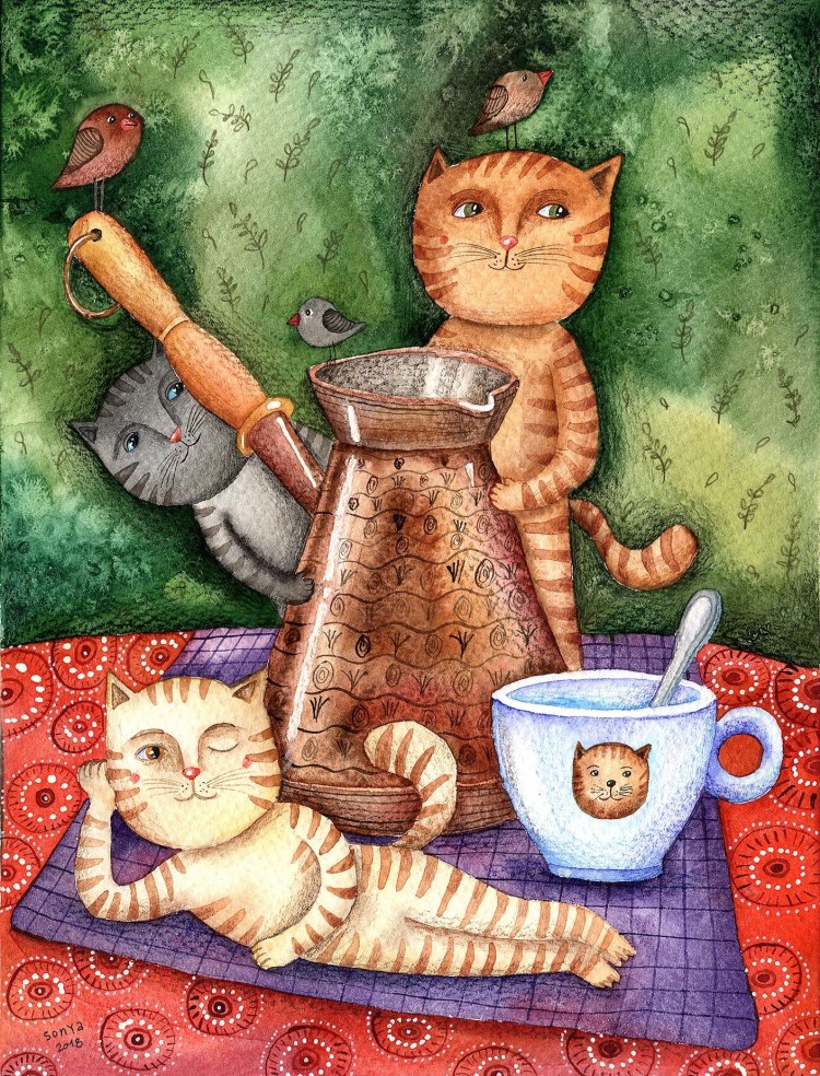 Коты и кофе на картинах