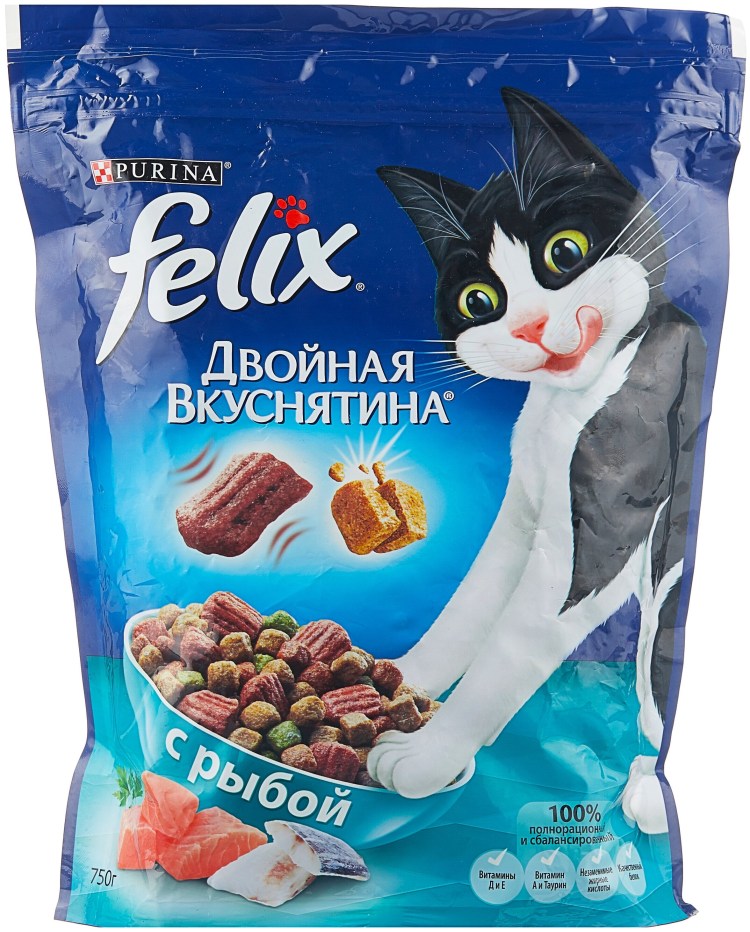Феликс двойная вкуснятина 750г сухой корм рыба