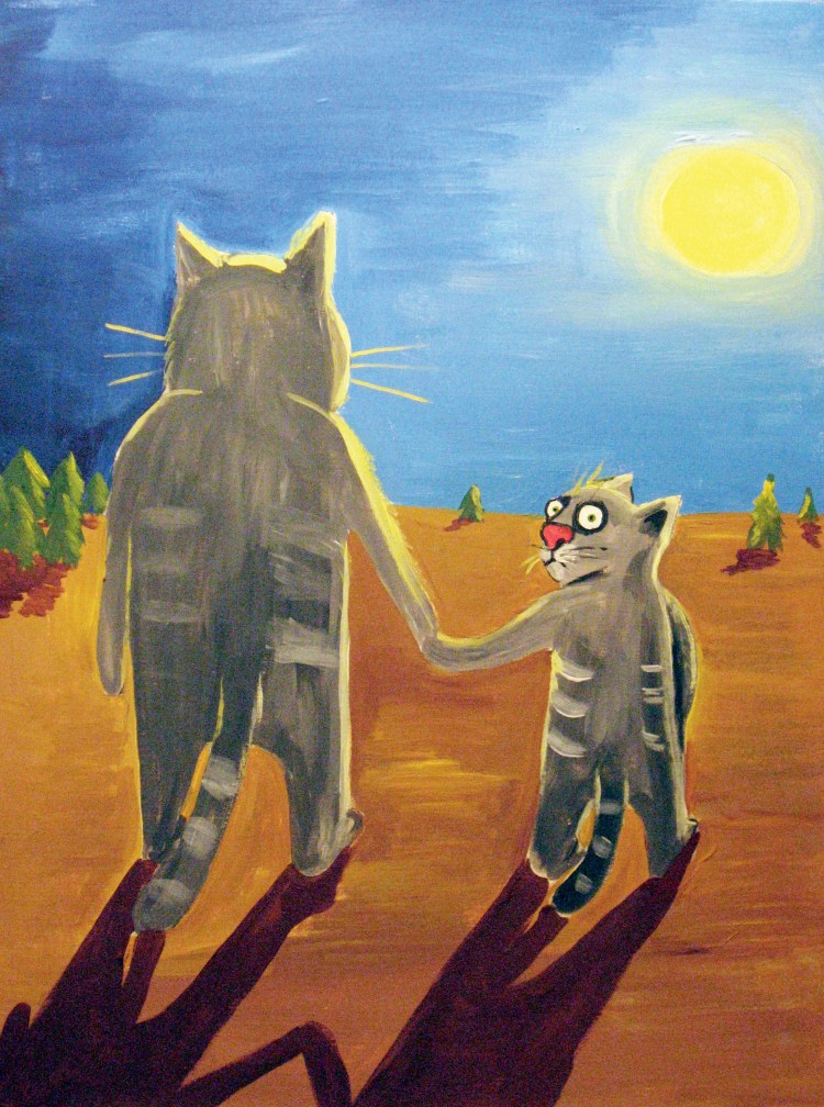 Кот идет по дороге