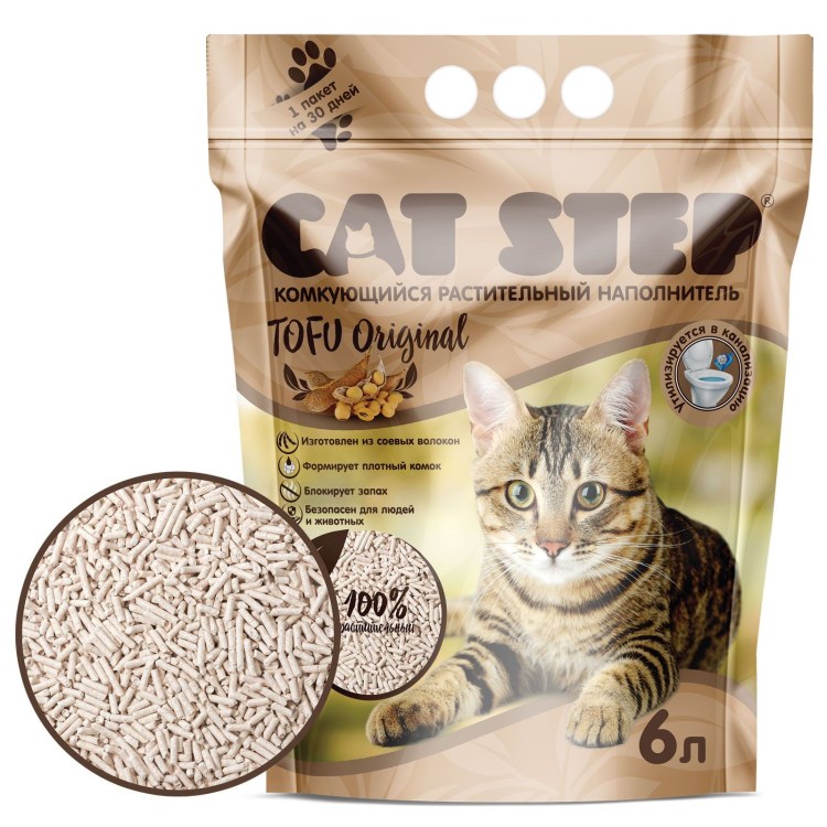 Комкующийся наполнитель Cat Step Tofu Original растительный 6 л