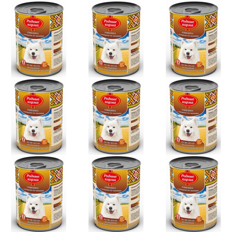 Корм для собак родные корма (0.41 кг) 9 шт. Мясное ассорти в желе по-боярски