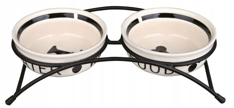 Trixie 24640 миски керамические на подставке 2х0,25 л/ф13см белый/черный
