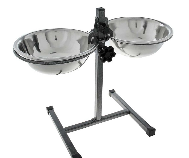 Подставка напольная с 2 мисками по 1,5 л, высота 10-45 см, металлик