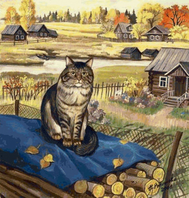 Коты в деревенских окнах