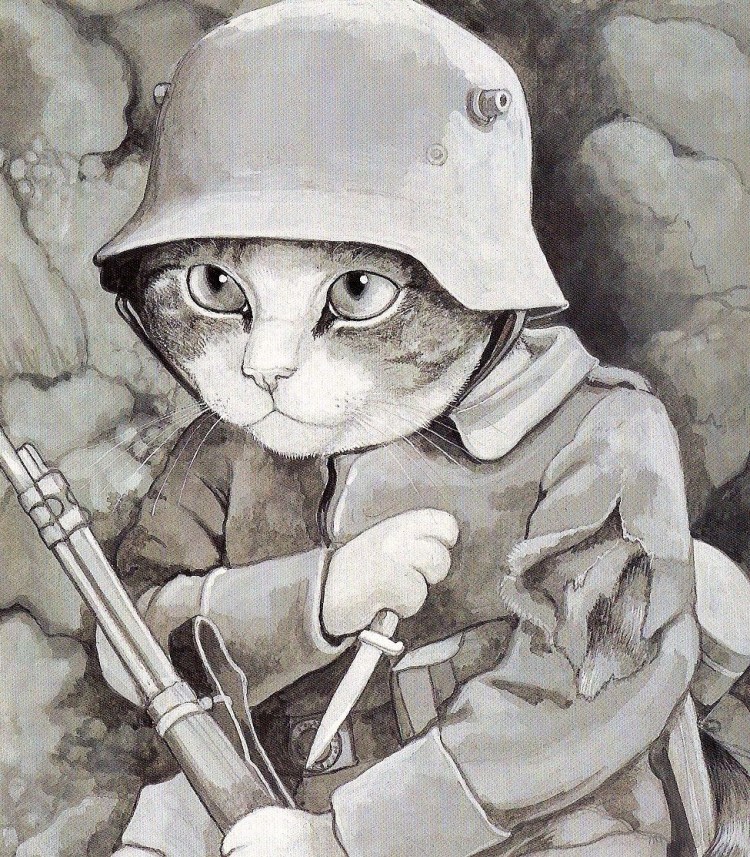 Кот в немецкой каске