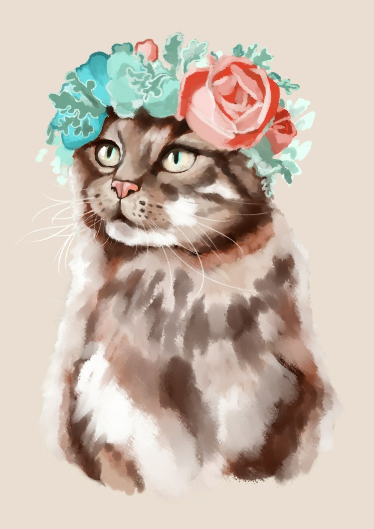 Кот в венке из цветов