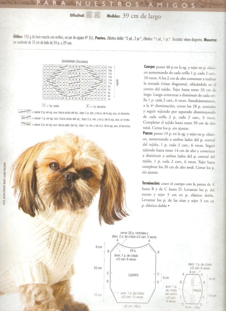 Схема вязания жилета для собаки спицами