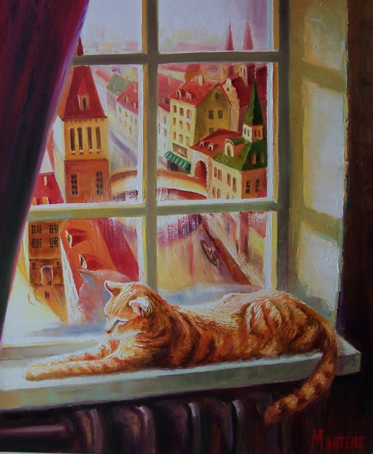 Елена Мартенс картины кошка в окошке