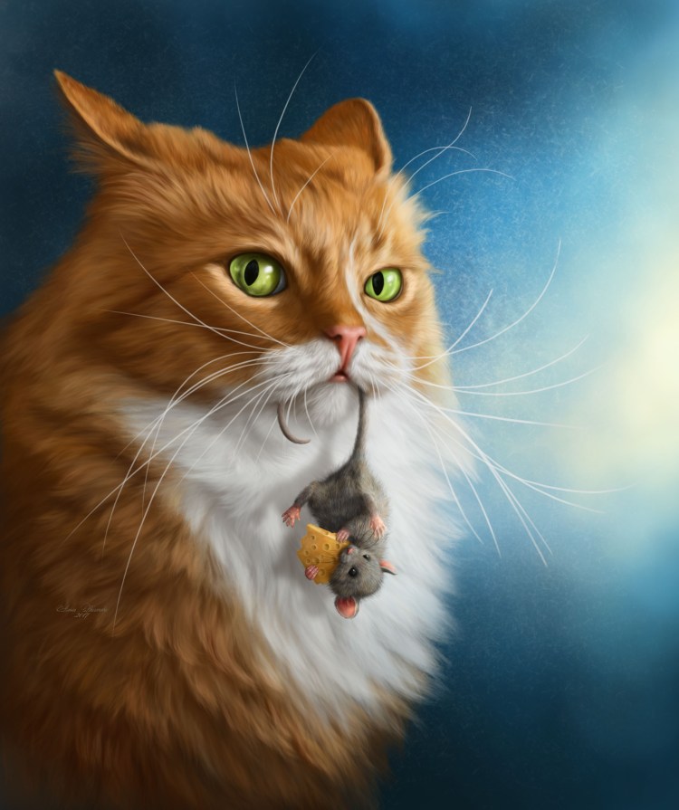 Кошка несет котенка