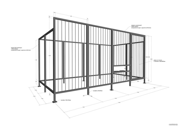 Вольер для собаки лайки чертеж 2х3