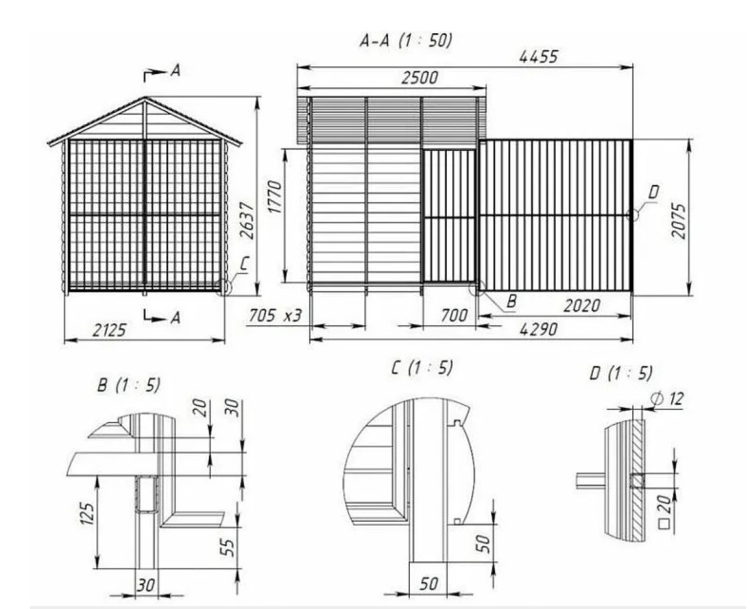 Вольер для собаки чертеж 5x2