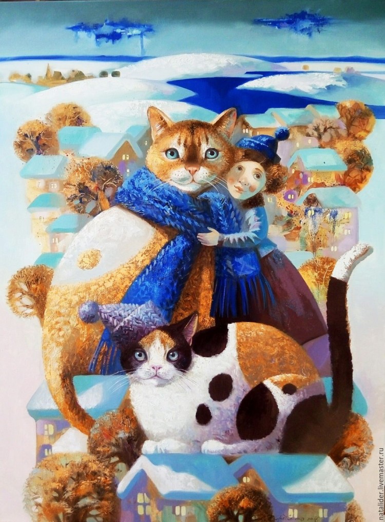 Котик в шарфике зимой