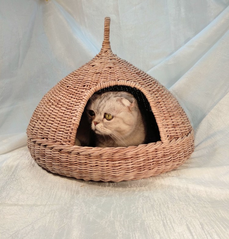 Кот в вязаной корзинке