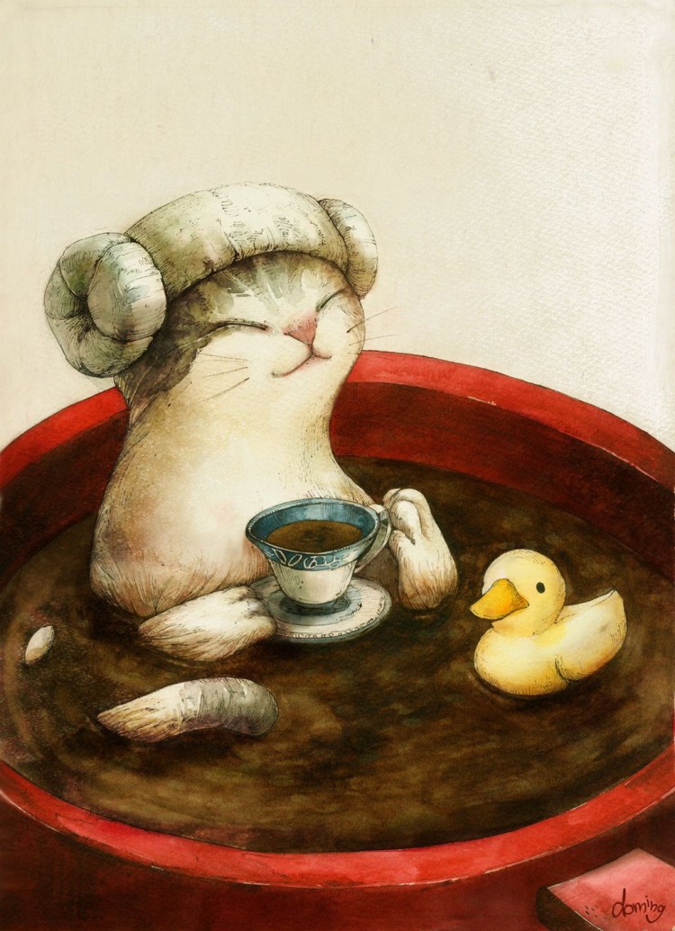 Кот пьет чай