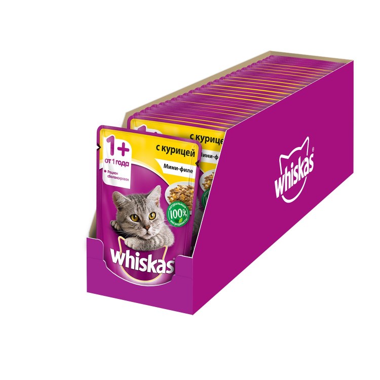 Корм Whiskas для кошек влажный индейка в желе, 85г