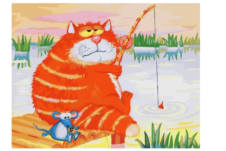 Живопись котик с рыбкой