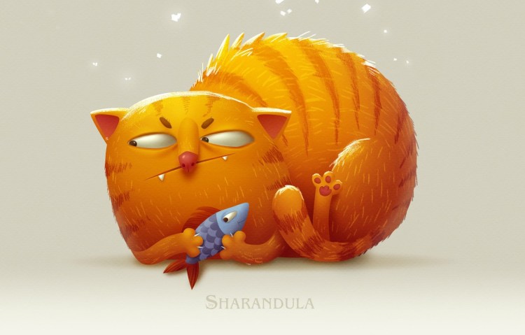 Рыжий котик с рыбкой