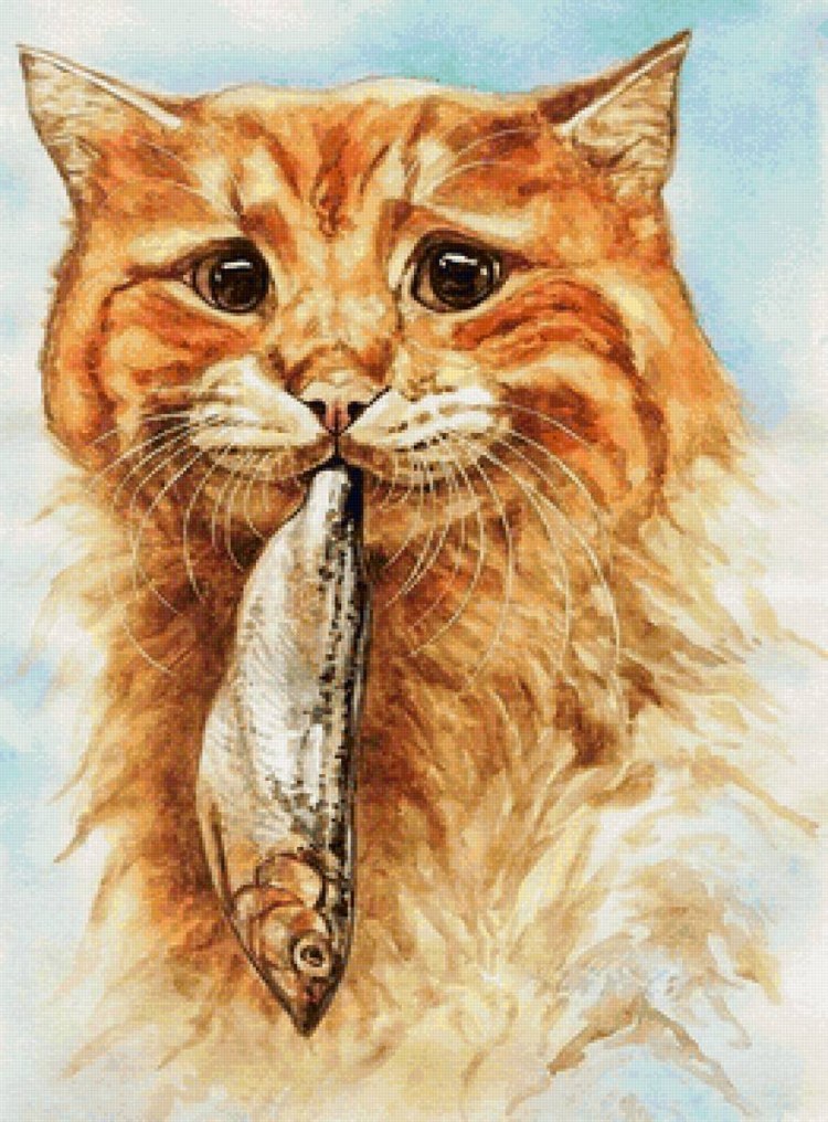 Котик любит рыбку