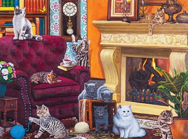 Коты у камина картина