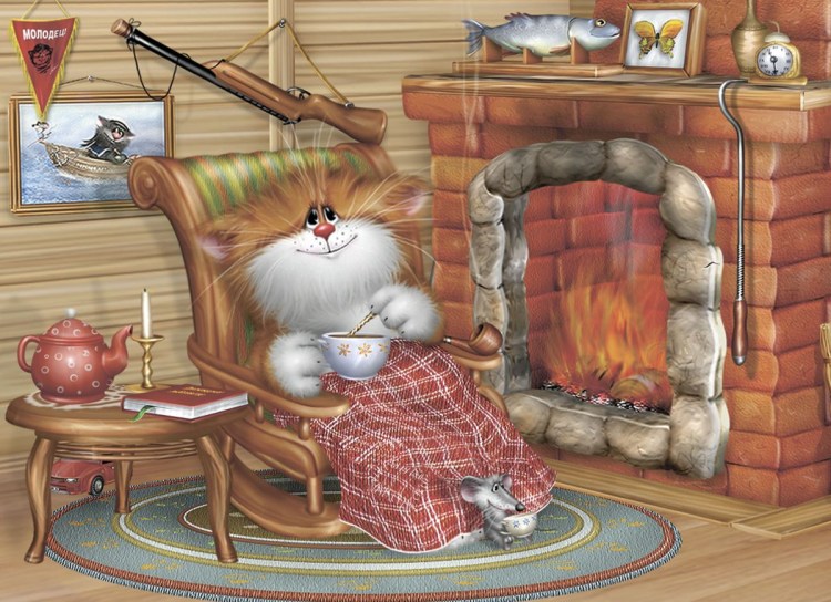 Кот около камина