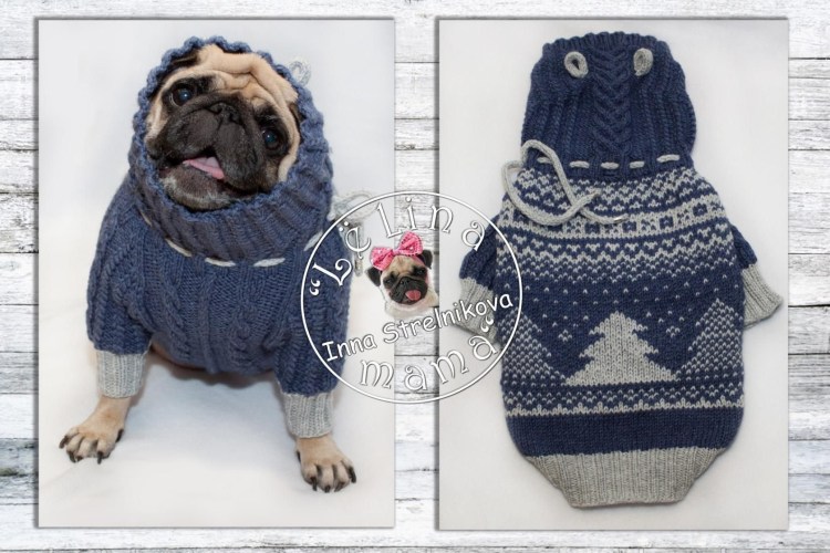Кофта с капюшоном для собаки спицами