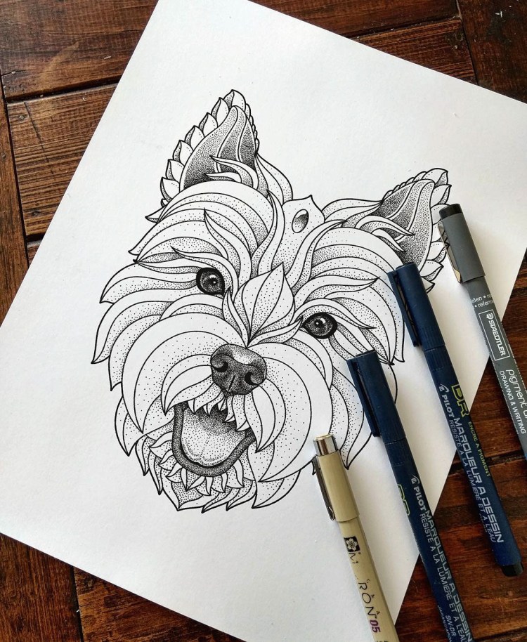 Тату Йоркширский терьер маленький эскиз