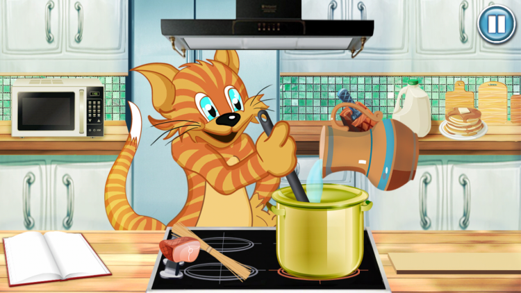 Кошка готовит еду