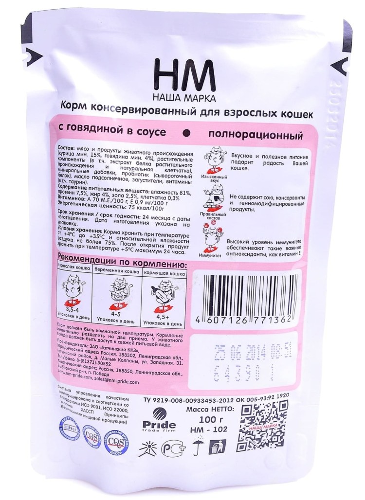 Наша марка влажный корм для кошек состав