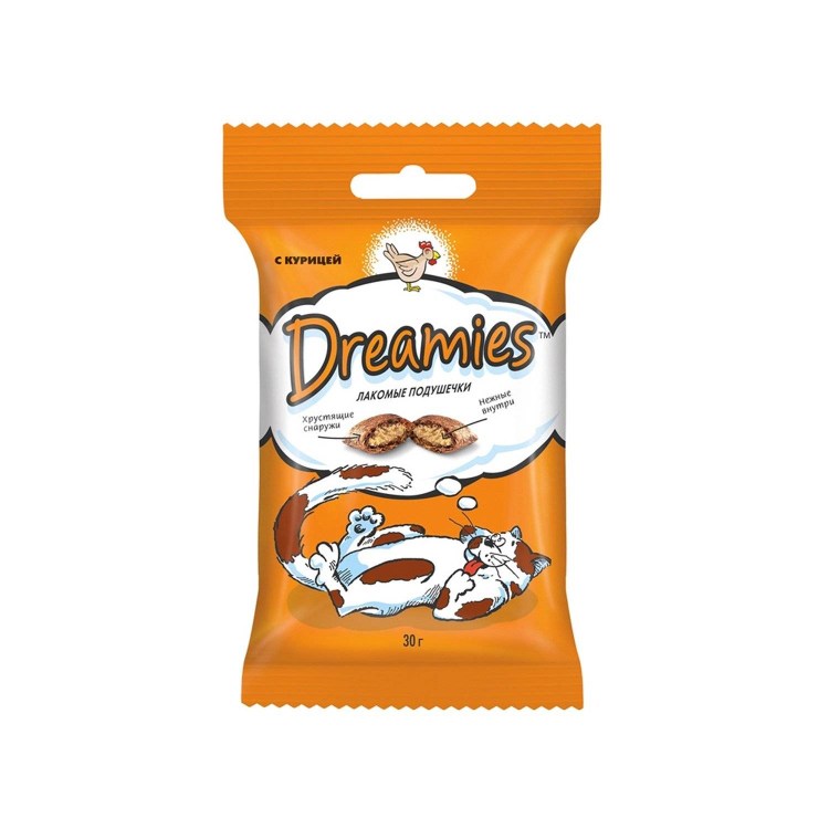 Лакомство для кошек dreamies подушечки с курицей, 140 г
