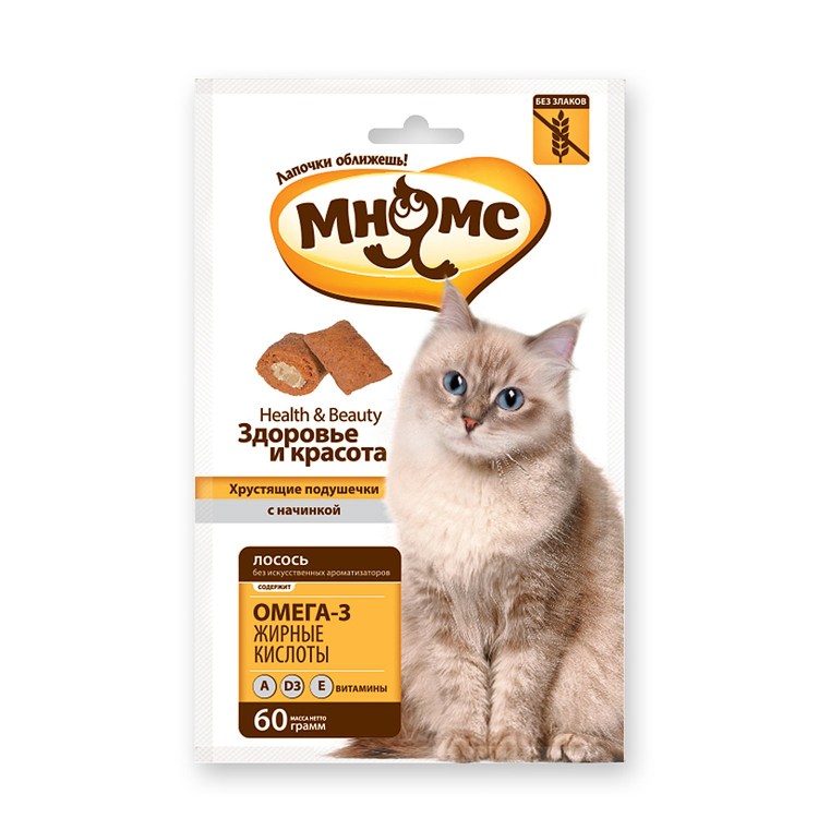 Мнямс хрустящие подушечки для кошек 60г