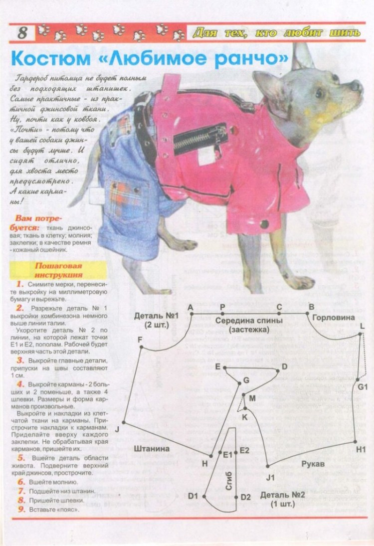 Лекало комбинезона для собаки