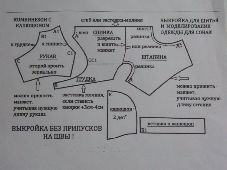 Выкройка комбинезона для собак реглан