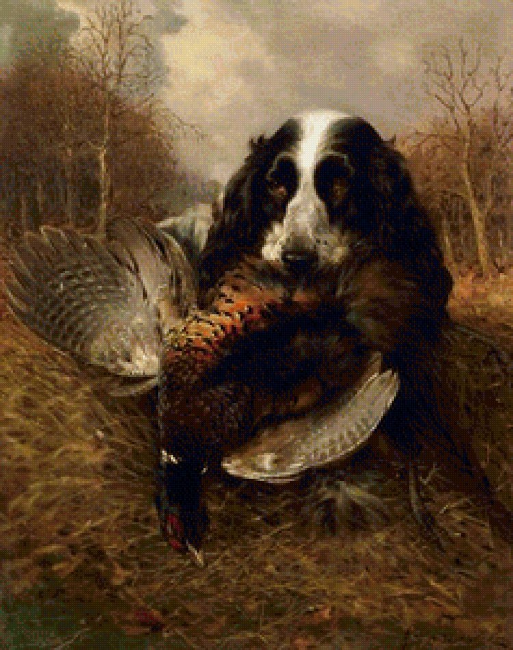 Охотник с собакой спаниель