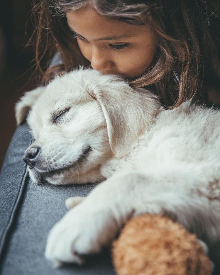 Девушка обнимает собаку