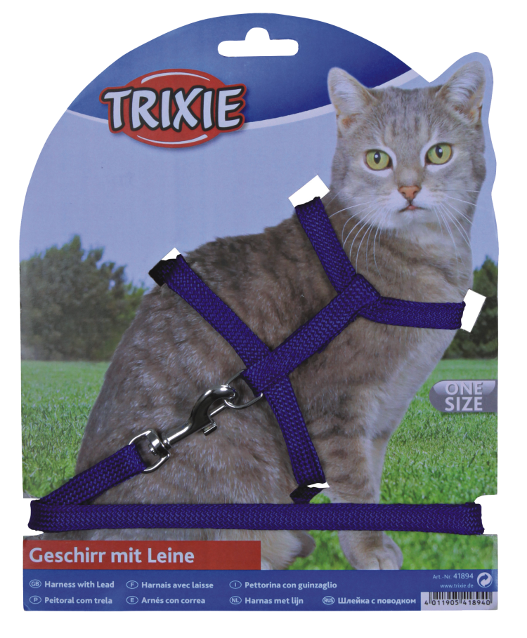 Trixie шлейка с поводком д/кошек,22-42см/10мм