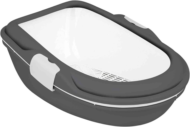 Туалет для кошек Berto XL С высоким бортиком, антрацит/белый 69х47х26 см