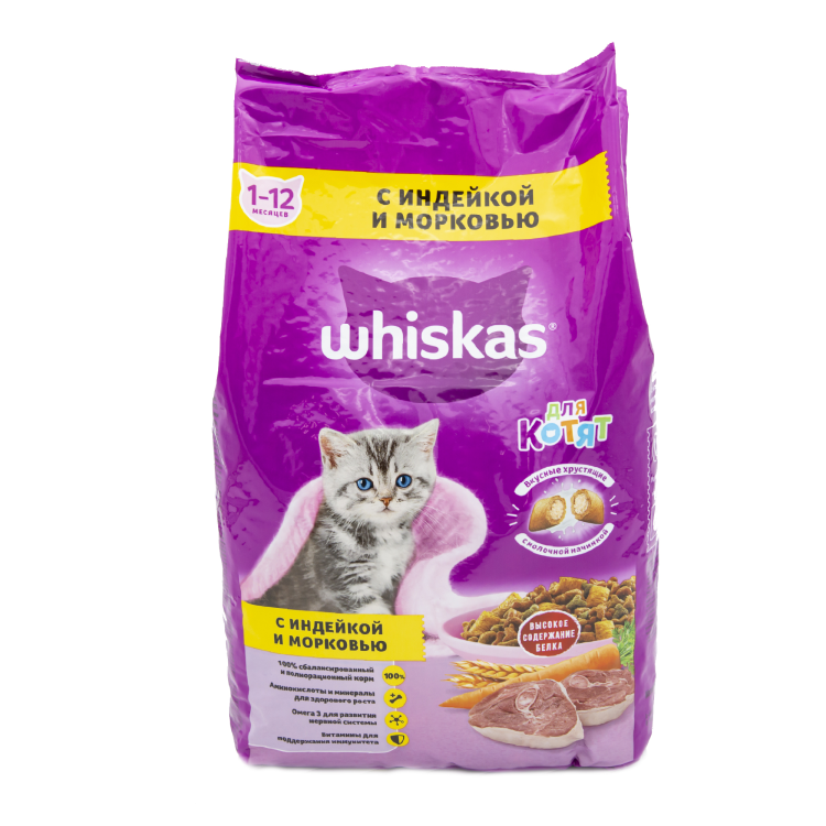 Для кошек сухой корм вискас с индейкой и морковью