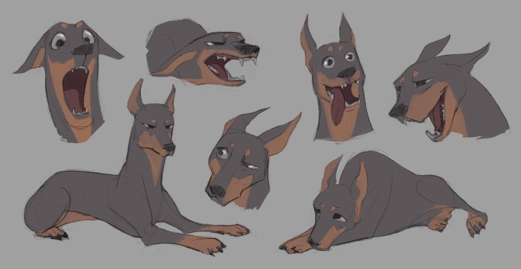 Собака акварелью Доберман