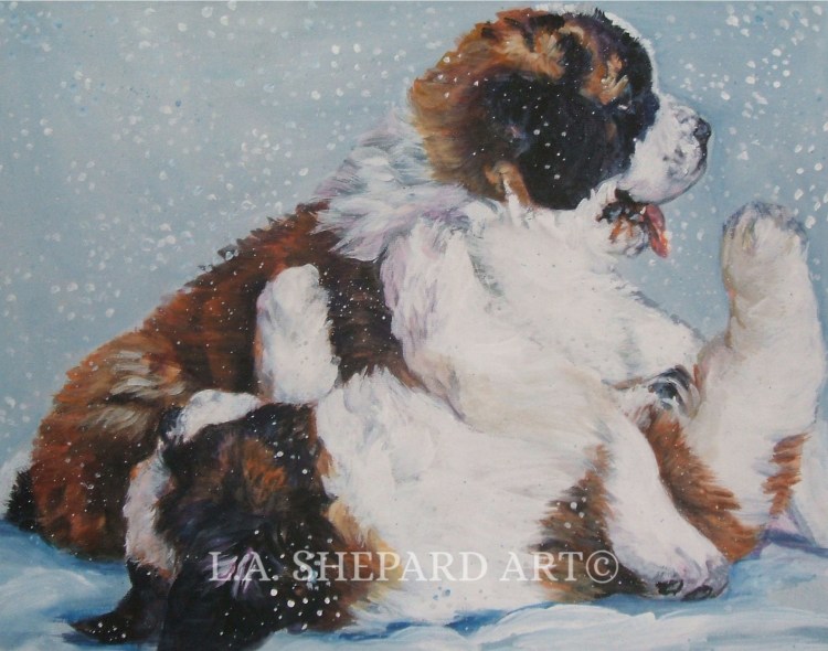 Собака в снегу живопись