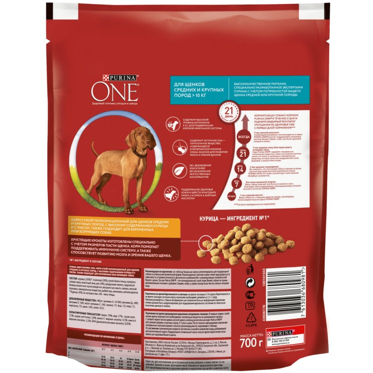 Purina one для щенков средних пород