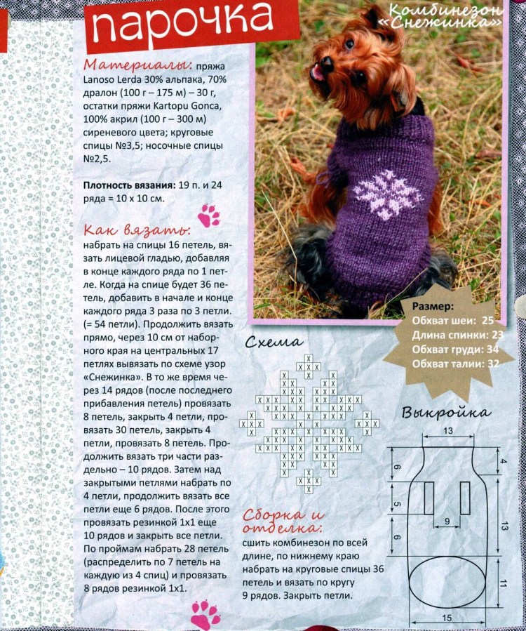 Вязание для собак мелких пород спицами с описанием